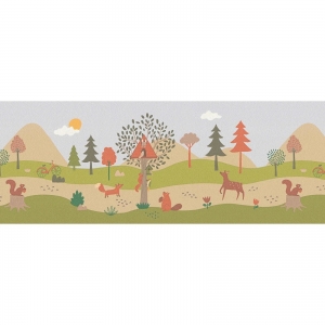 Dětská vliesová bordura A.S. Création SK-Borten – lesní zvířátka, světle zelená